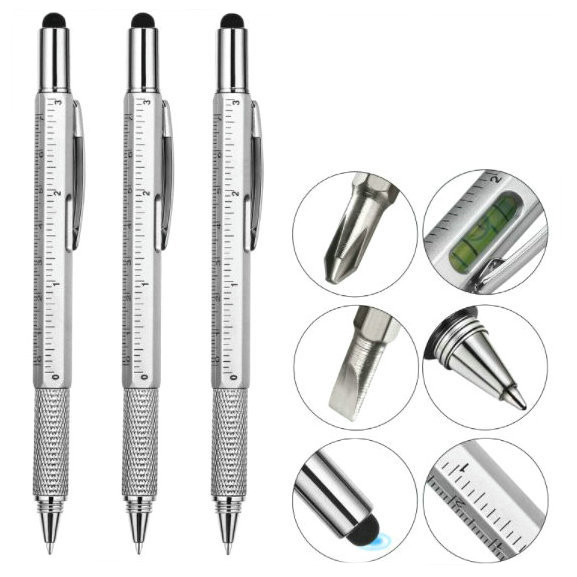 7-in-1-Multifunktions-Kugelschreiber mit modernem Handwerkzeug, messen Sie ein technisches Lineal, Schraubendreher, Touchscreen-Stift, Wasserwaage