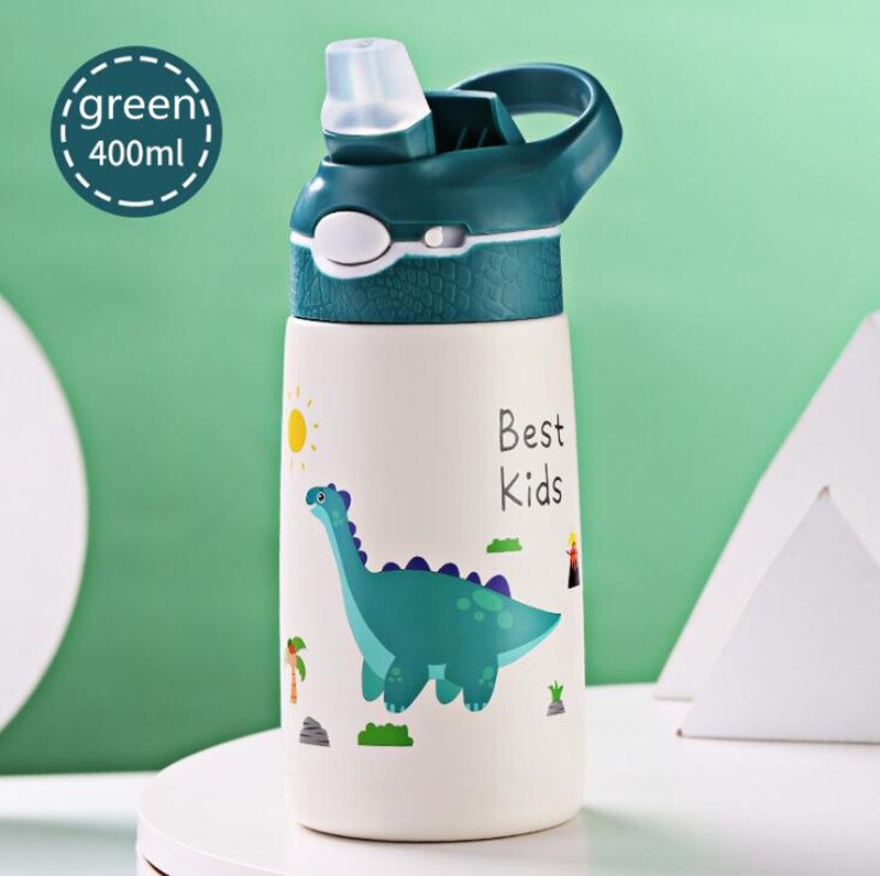 Bouteille d&#39;eau Thermos pour enfants de 400ML, tasse Thermos pour enfants, bébé canard, paille à billette, flacons sous vide en acier inoxydable 316, gobelet, tasse thermique: Green