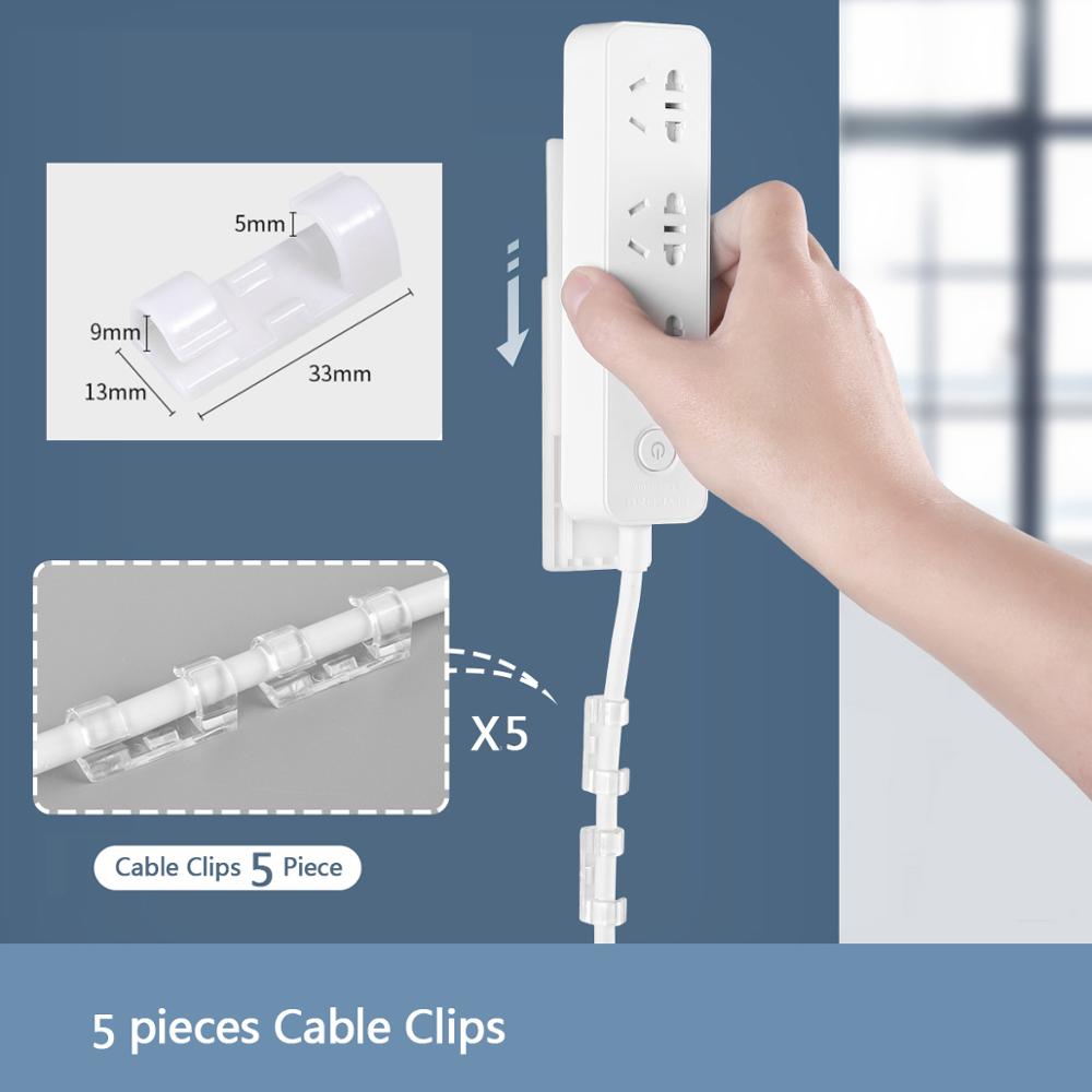 Socket Board Router Cable Holder Seamless Punch Free Wall Plug Fixer Self-Adhesive Power Strip Hook Cable Wire Organizer: 5 Cable Clips