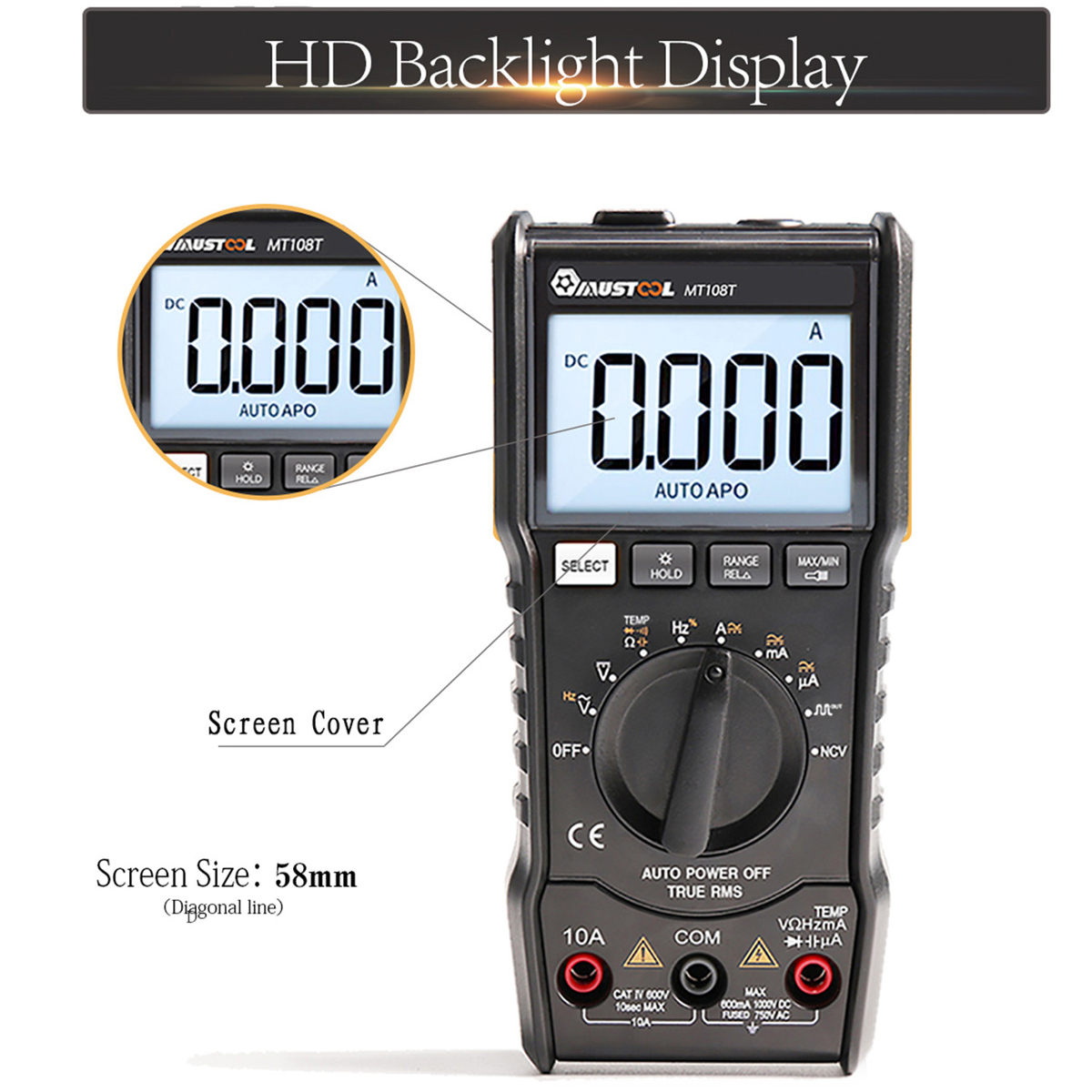 MUSTOOL MT108T Digital Multimeter 6000 Counts True RMS NCV Temperature Tester Square Wave Output Backlight Electronic Meter