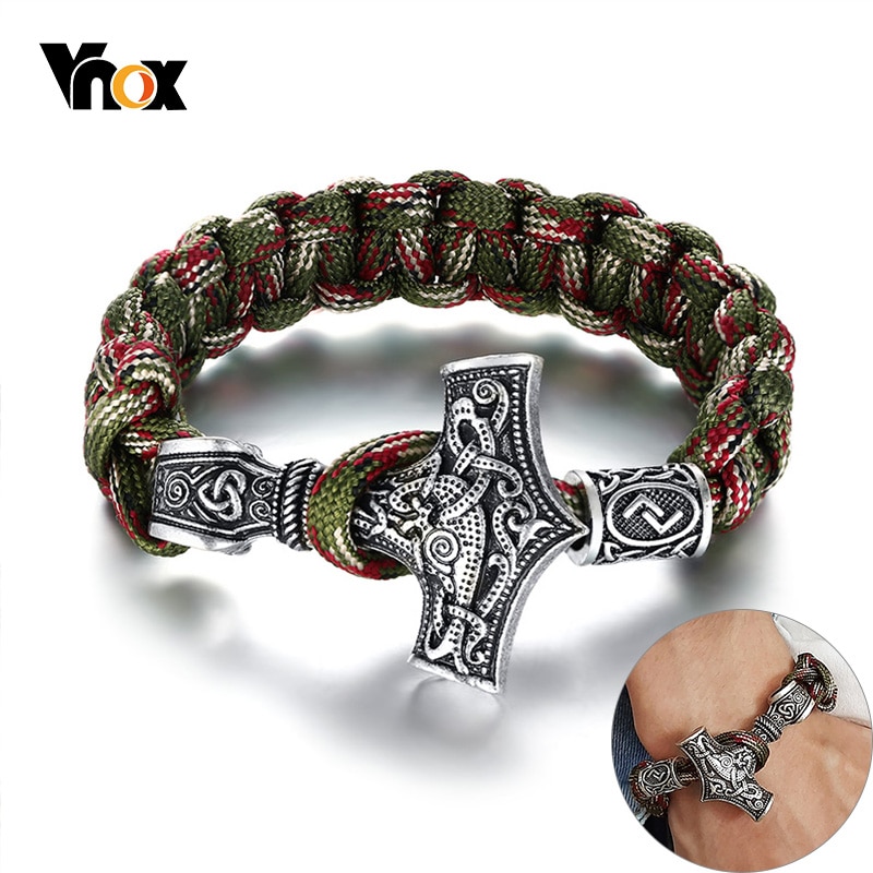 Vnox Vintage Vichingo di Ancoraggio Rune Braccialetti Con Ciondoli Per gli uomini Forti Corda Ombrello Tessuto Intrecciato Del Braccialetto Punk Gotico Maschile Jewery