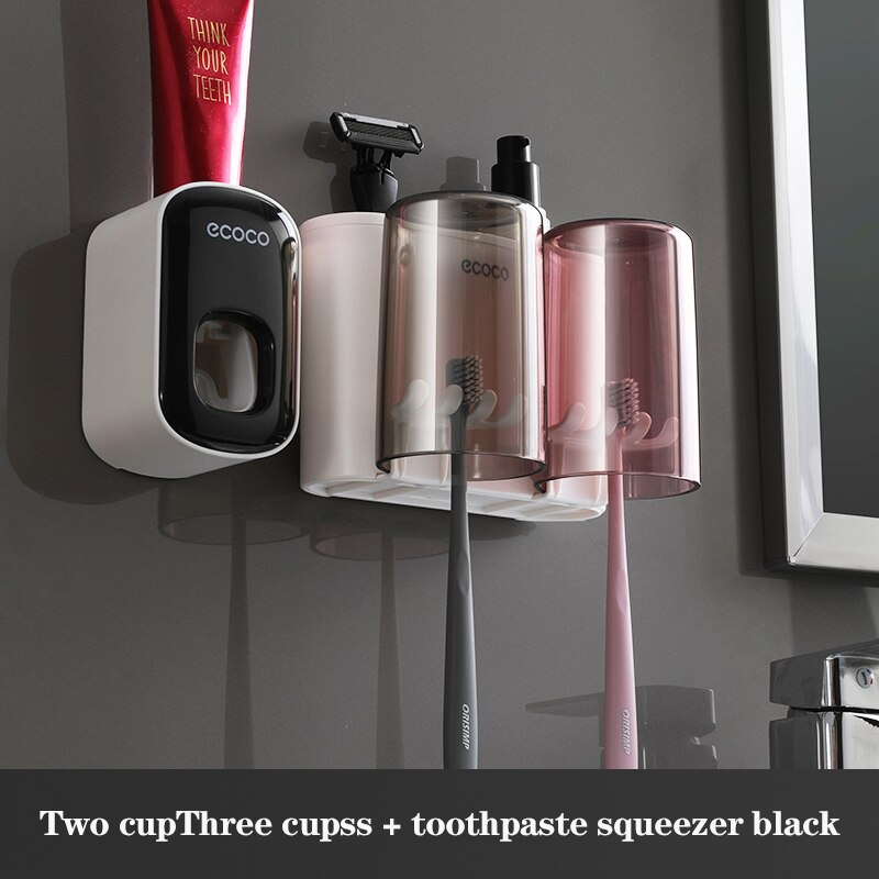 Wall Mount Automatic Toothpaste Dispenser Bathroom Accessories Set Toothpaste Squeezer Dispenser Bathroom Toothbrush Holder Tool: Package2