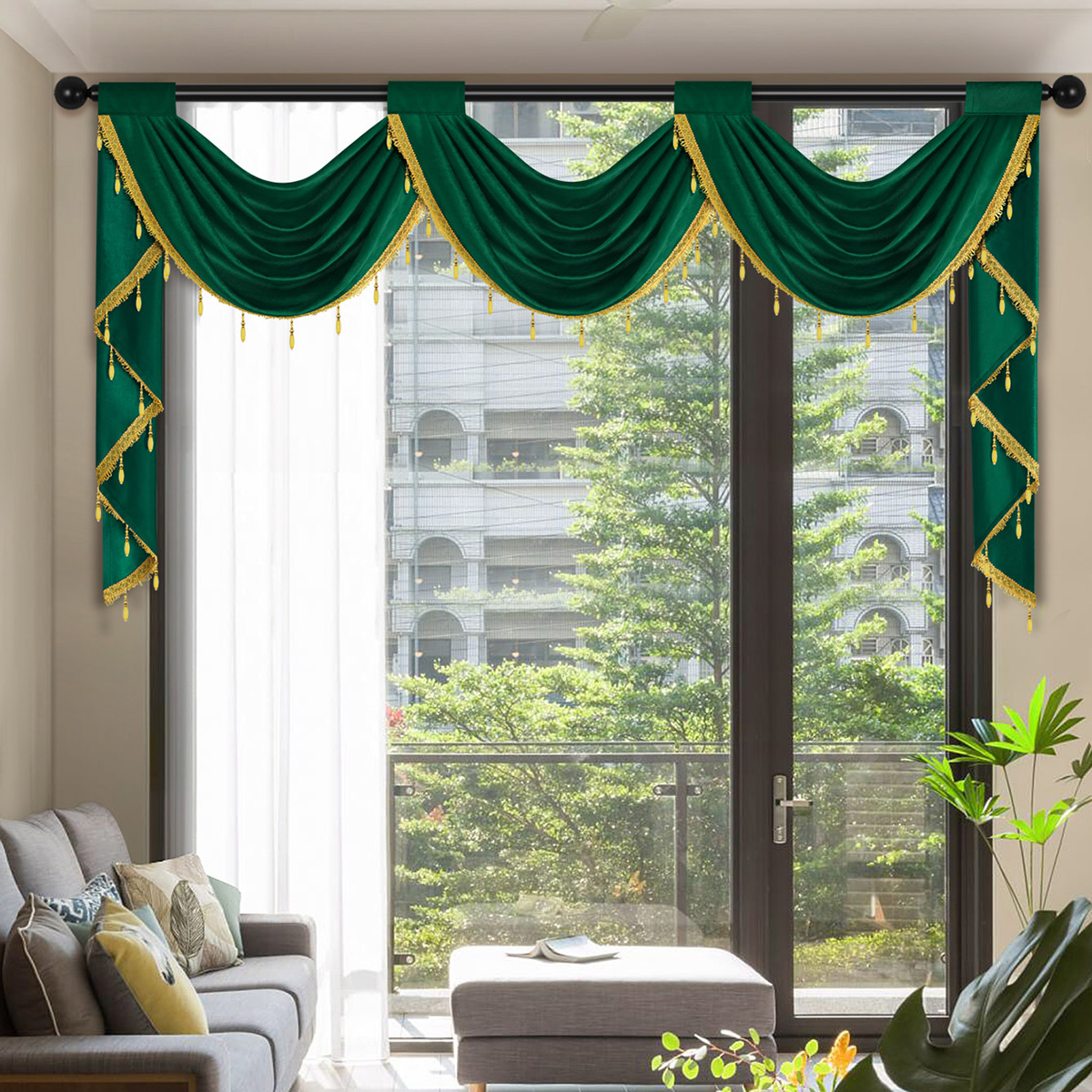 Rideau cantonnière de luxe européen, poche pour tringle, tissu en velours italien doux, tête de rideau de couleur unie pour salon et chambre à coucher, 1 pièce