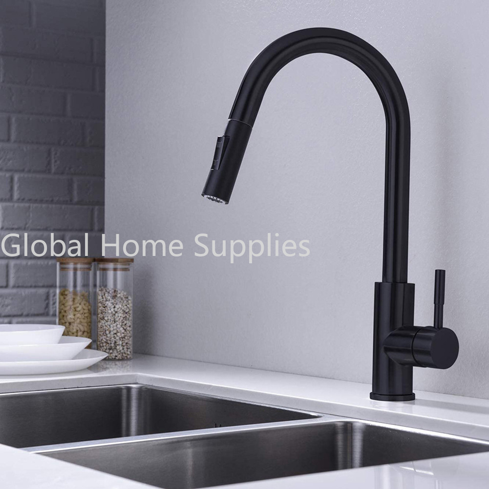 Universal G1/2 Pull-out Type Faucet Nozzle Kitchen Sink Shower Nozzle Sprayer Silver Black Water Saving Aerator Replacement Tap