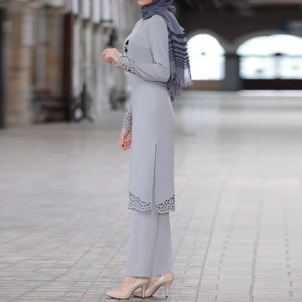 Ramadan Eid Abaya turcja muzułmański hidżab sukienka Kaftan dubaj zestaw Kaftan turecki islamska odzież sukienki afrykańskie dla kobiet Ropa garnitur: gray set / L