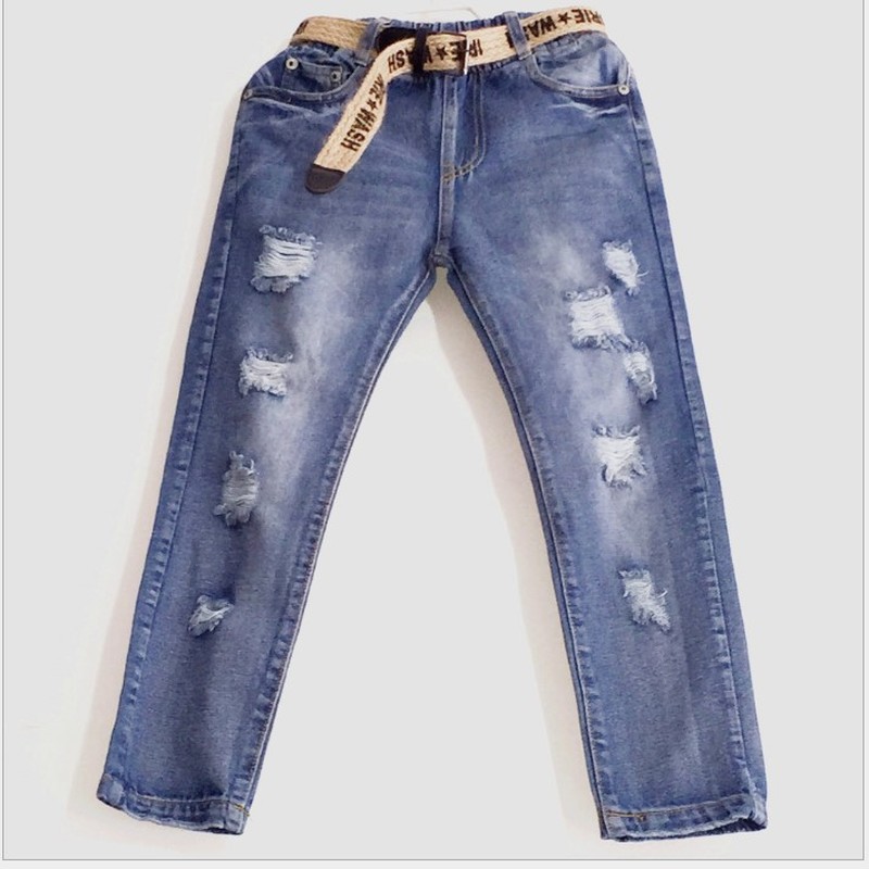 Barn jeans trasiga skinny jeans bebis flicka vår höst lång trasig byxa knapp gylf denim byxa barn jeans för tjejer