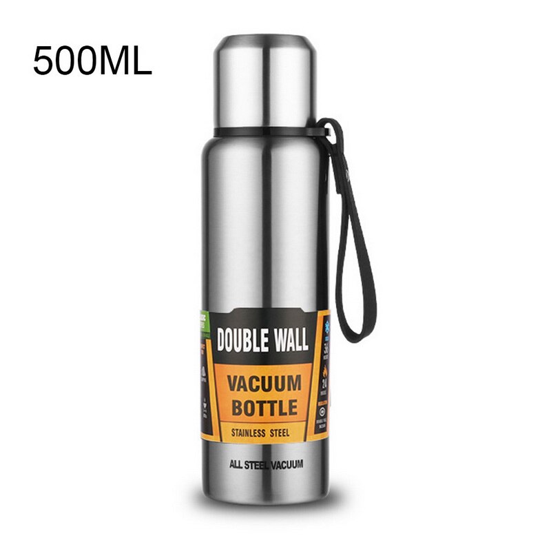 Gobelet isolé portatif de fiole de vide d'acier inoxydable de grande capacité avec la bouteille thermique de corde 500/700/1000/1500ml: 500ml / sliver