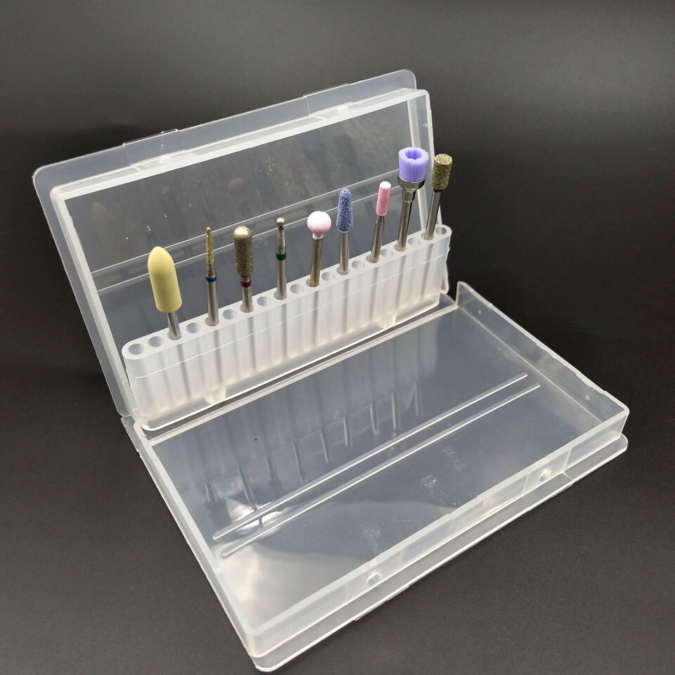 HYTOOS 20 Hole Nail Drill Bit File Holder Transparent Acrylic Plastic Display Stand Container Box For 3/32" Drill Accessories