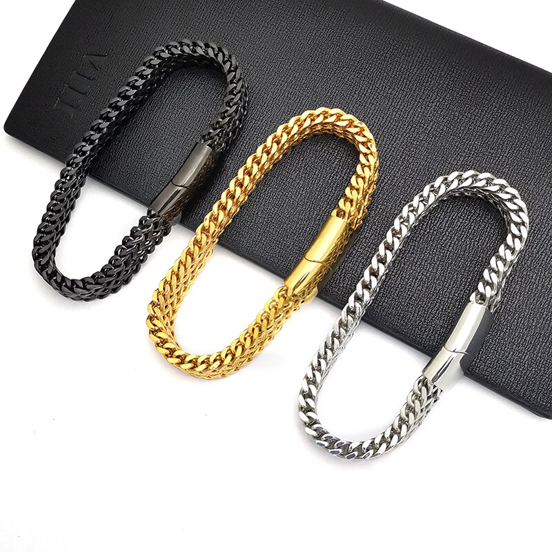 Armbanden Mannen Ketting Op Hand Hip Hop Armband Rvs Zwart Gouden Ketting Stalen Armband Sieraden Voor Mannen Accessoires