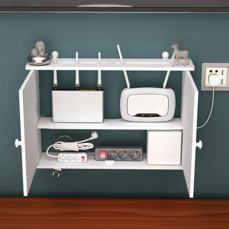 Storage Box Wireless Wifi Router Wall Hanging Plug Board Bracket Cable Organizer Livingroom Wood PVC Panel Shelf DIY Home Decor