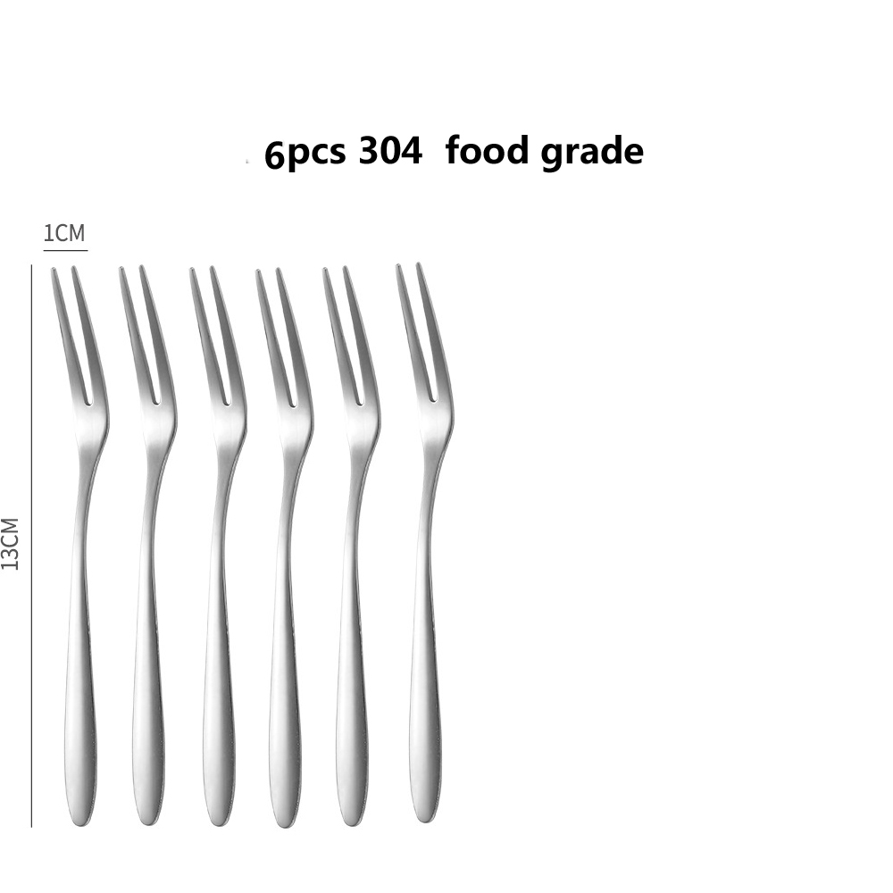 6/12 stücke Edelstahl Zwei-zinken Gabel Obst Gabel set Geschirr Mehrere Verwenden Snack Kuchen Dessert Gabeln Cafeteria Hause besteck: white 6pcs