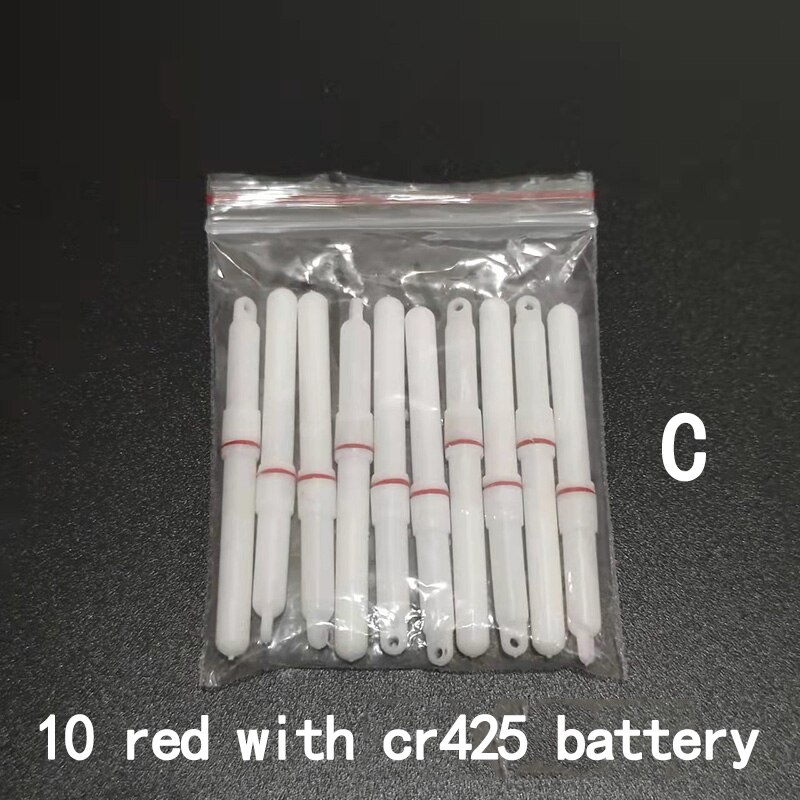 Palos de luz de 10 piezas, luz verde/rojo, CR322 CR425 funciona con batería, LED luminoso, flotador, aparejos de pesca nocturna B276: 10 red C with cr322