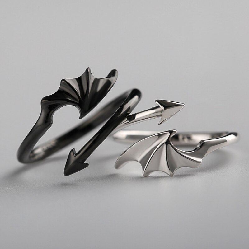 Persoonlijkheid Punk Vintage Evil Wings Ringen Voor Vrouwen Mannen Paar Wedding Ring Opening Angel Wing Versie Ringen Koreaanse Sieraden: Set