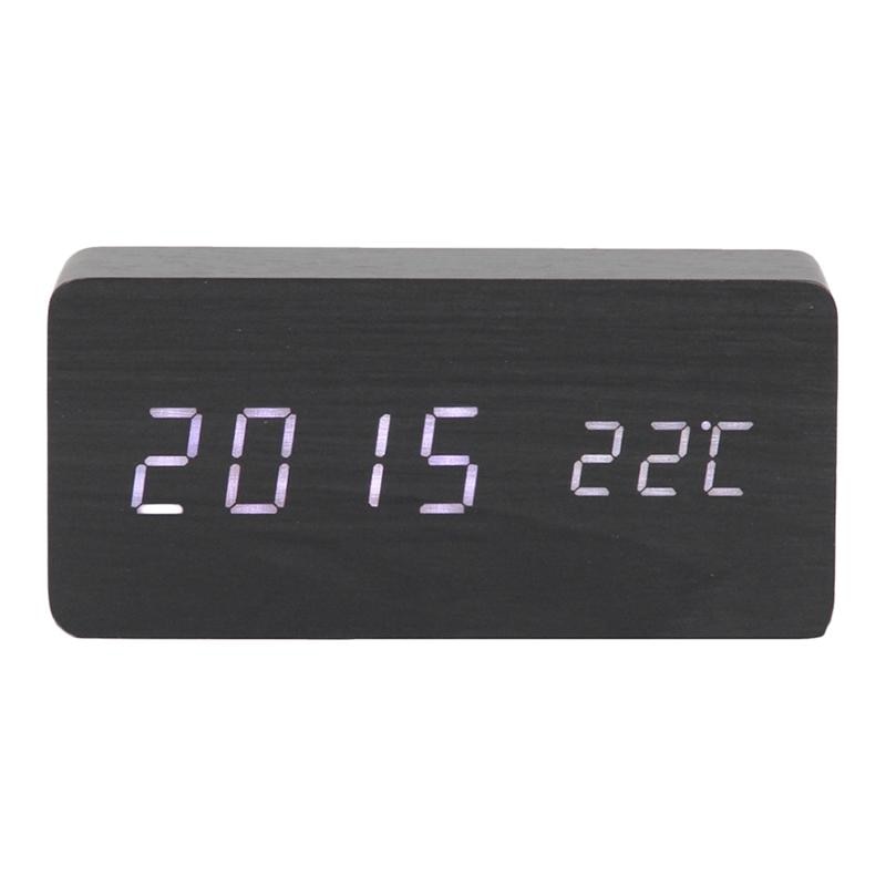Réveil en bois à LED, thermomètre numérique, horloge électronique de bureau, alimenté par USB/AAA, décoration de Table: 1