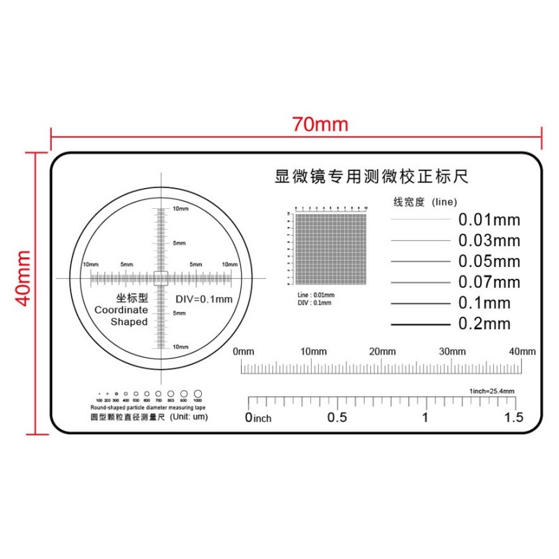 Microscope Micrometer Calibration Film Ruler Grid Reticule Stains Dot Gauge Plastic Ruler Radius Area Diameter Measuring: Silver