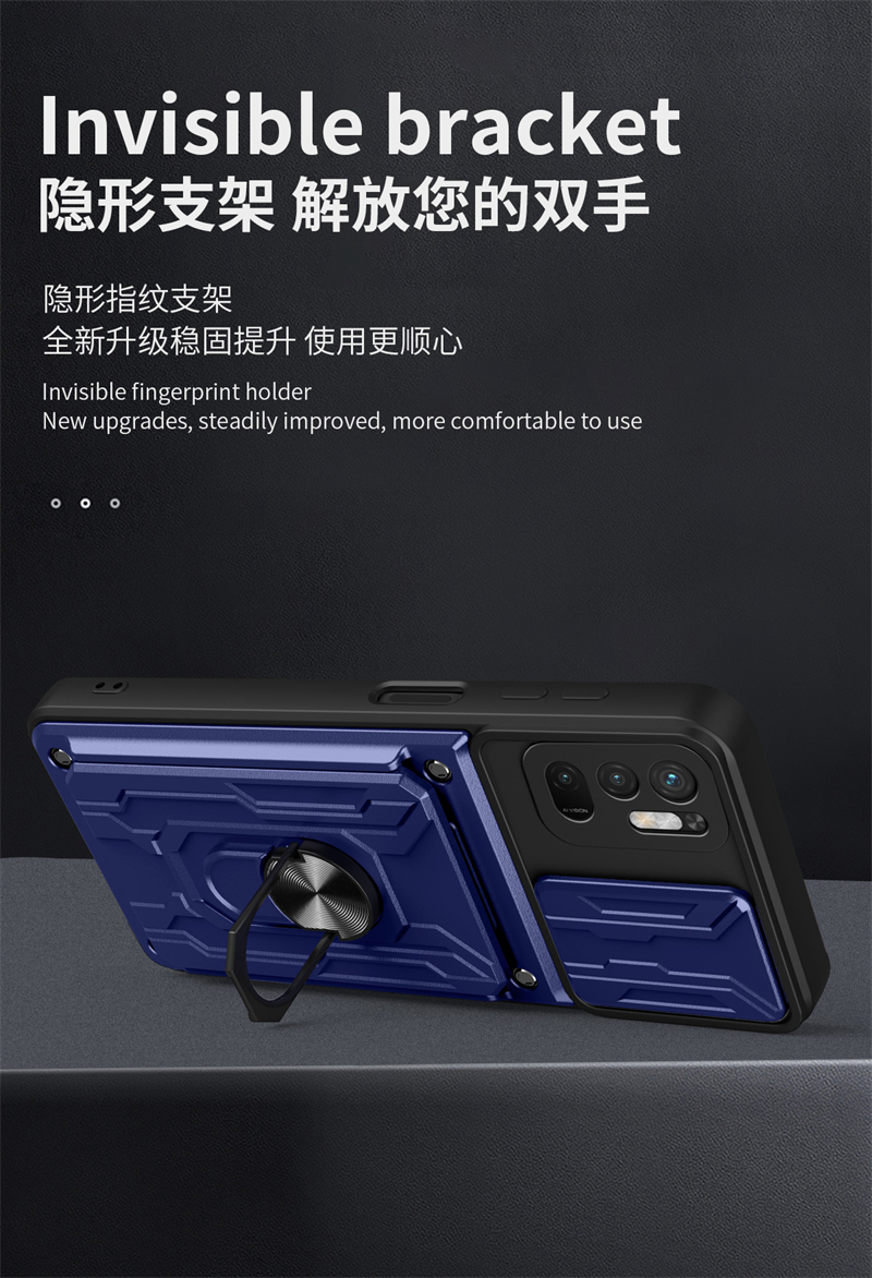 For Xiaomi Poco M3 Pro 5G Case Magnetic Holder Ring Armor Card Slot Phone Cases For Pocophone M3 M 3 Pro Slide Camera Back Cover