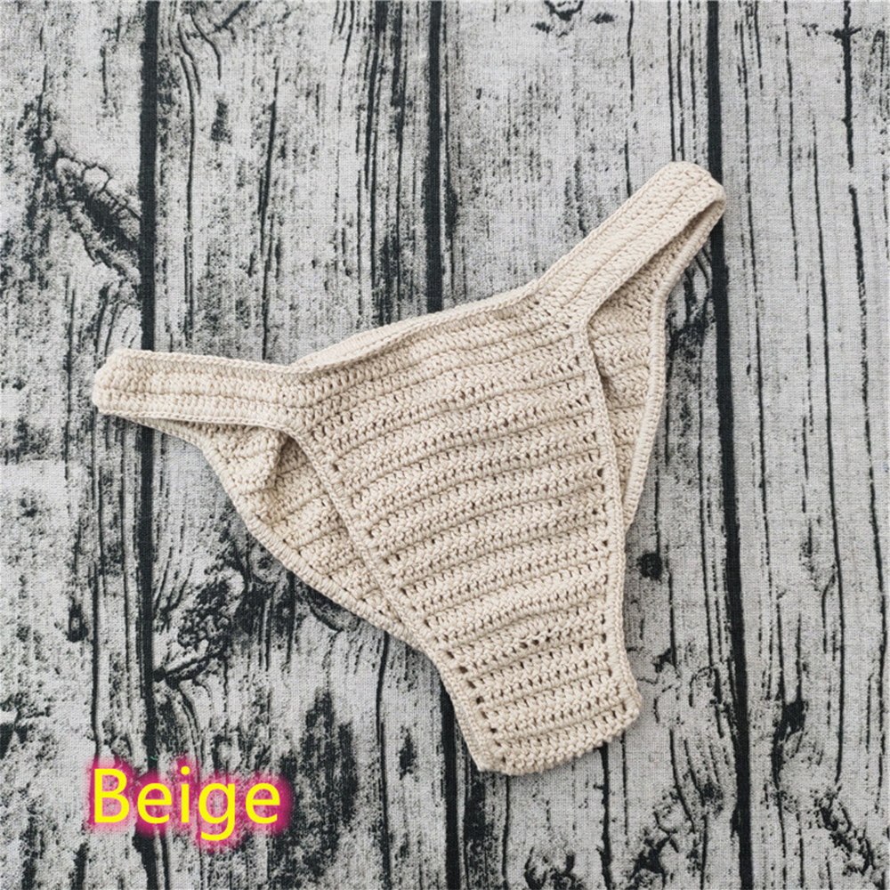 hombres mujeres ropa interior transpirable mano Crochet tiro bajo natación tomar el sol masculino Boxers bragas calzoncillos: Beige
