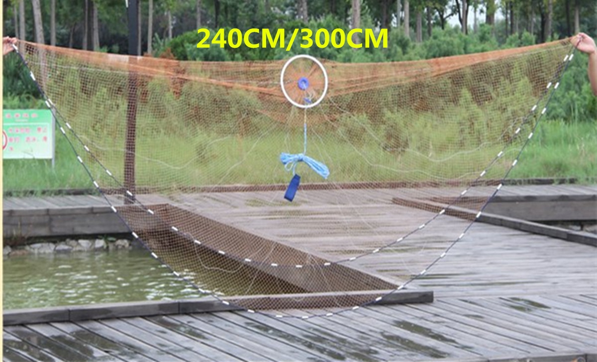 3meters Nylon Net Large Hand Cast Fishing Spin Network Bait Net w/Sinker Durable Carp Fishing Tackle Accessory: 3M