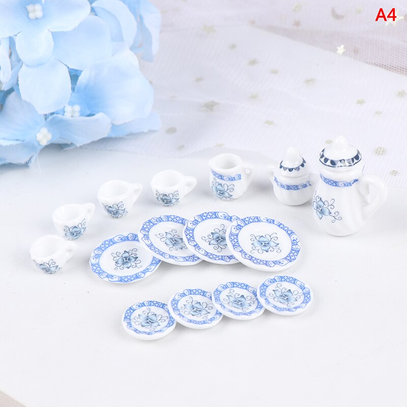 1:12 Miniature 15Pcs Porcelain Tea Cup Set Chintz Flower Tableware Kitchen Dollhouse Furniture Toys For Children: A4