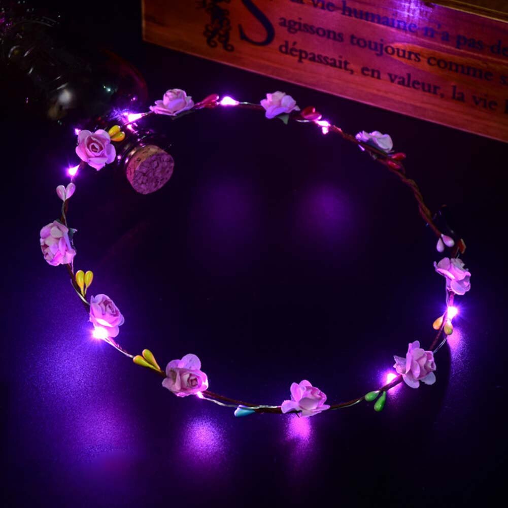 Partei Krone Blume Stirnband LED Licht hoch Haar Kranz Haarband Girlanden Frauen freundlicher Party Geburtstag glühend Kranz: Rosa