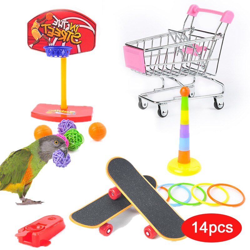 Rolig fågel papegoja leksaker set aktivitet husdjur basket skateboard för kanariefåglar tillbehör för fågelbur papegoja skate vogel