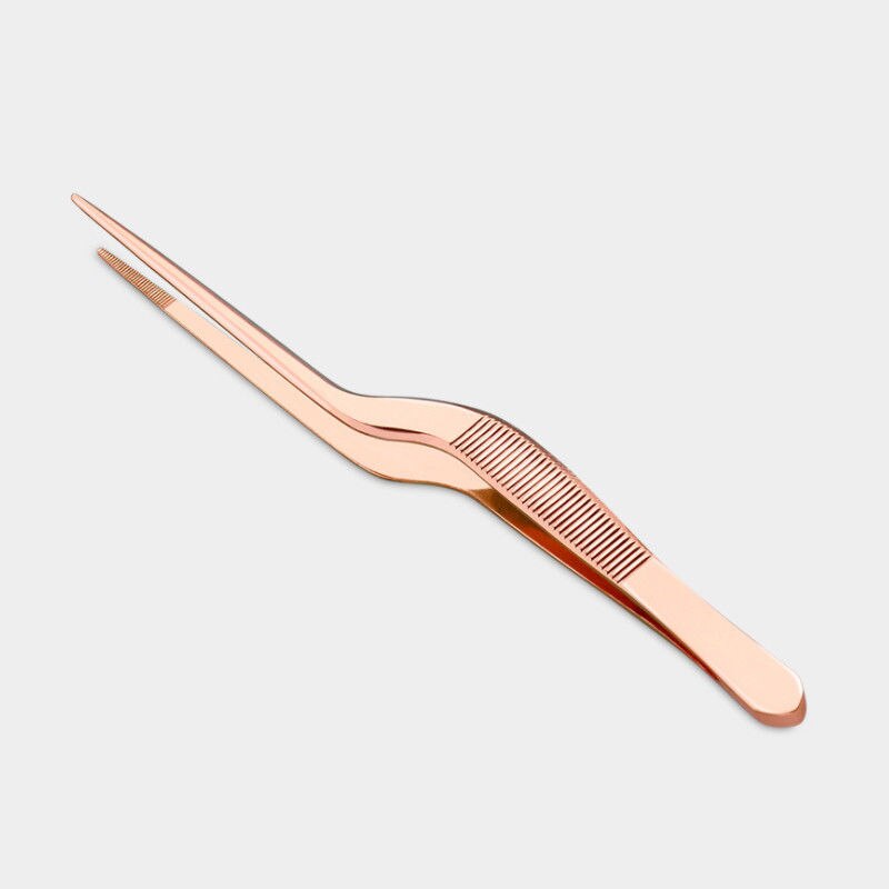 13.9cm Chef Plating Tweezer Tongs Serving Presentation Stainless Steel Offset Kitchen Tool Rose Gold: Default Title