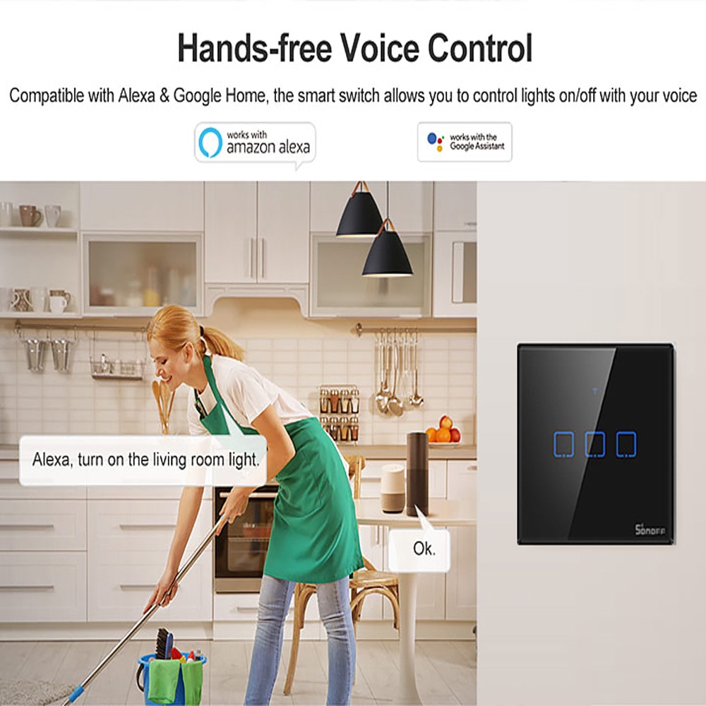 SONOFF T3 Wifi RF inalámbrico 433mhz Control remoto pared Interruptor táctil Panel de luz enchufe EU/UK 1/ soporte de 2/3 bandas Google Home Alexa