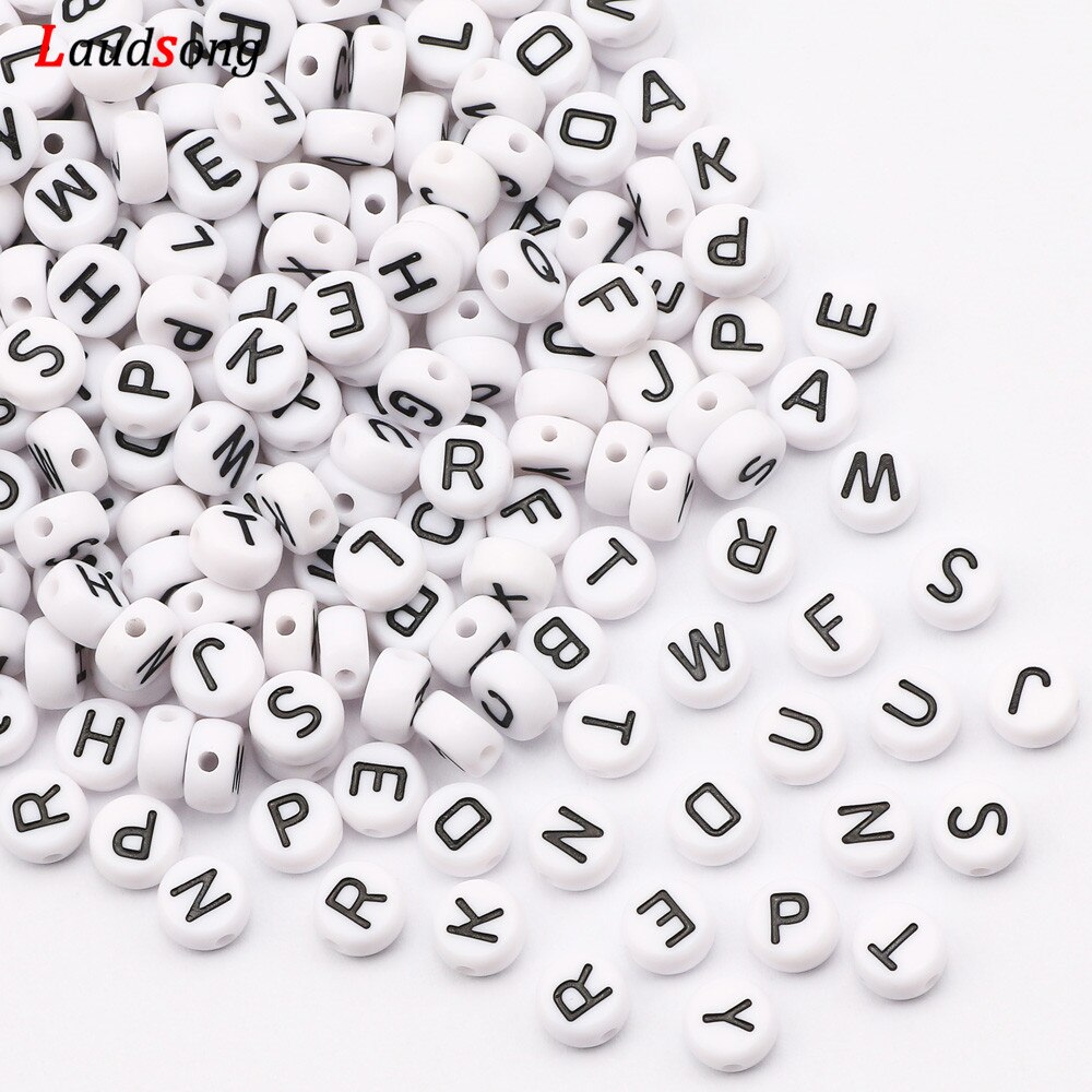 7mm Schwarz Weiß Gemischte knapp Acryl Perlen Runde Flache Alphabet Abstandshalter Perlen Für Schmuck Handgemachte Diy Armbinde Halskette