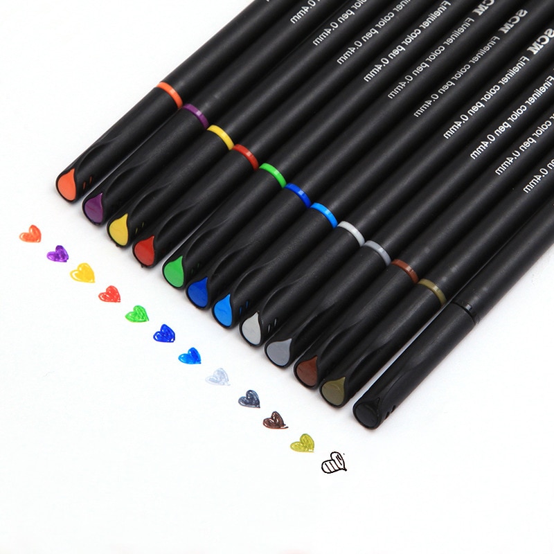 12 Kleuren Art Marker Fine Liner Pen Set Schoolbenodigdheden Tekening Kleurrijke Vloeibare Inkt Pennen Schilderen Pennen Briefpapier haak