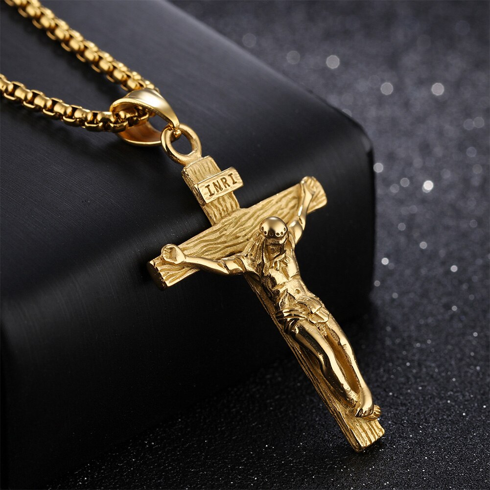 Men's Stainless Steel Jesus Crucifix Pendant Necklace – Gold Or Silver Finish (No Stone)