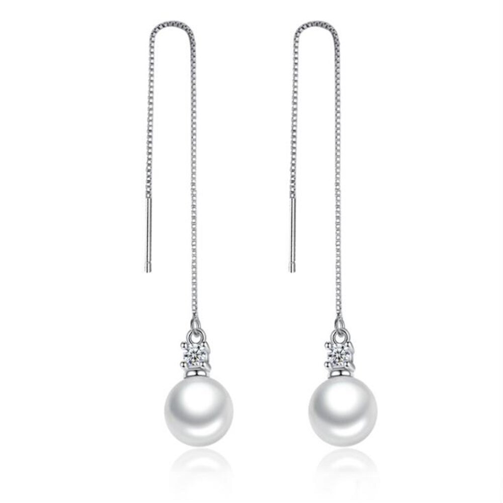 Nehzy 925 sterling sølv kvinde smykker cubic zirconia perler rund udskæring kvast øreringe lang sektion