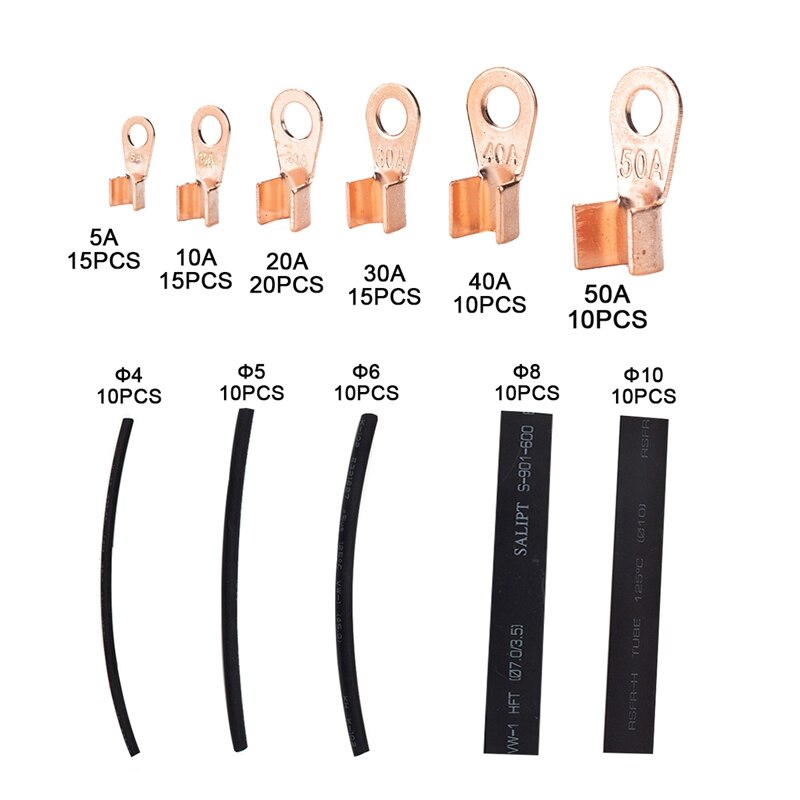 Öppen hylsa wire crimp koppar ring flänsar terminal kontakt med 2:1 värmekrympslangar sortiment kit