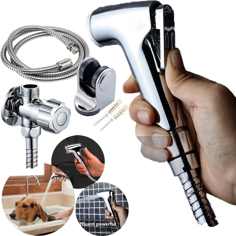 bidet toalett sprøyte sett-håndholdt sett-dårlig hånd dusj selv ren rustfritt dusj bidet sprøyte slange holder