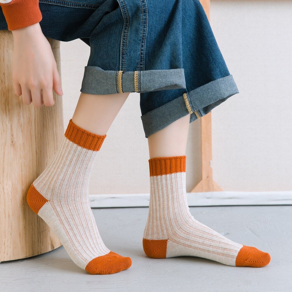 Kvinnor tubstrumpor bomull tjock nål stava färg höst och vinter strumpor kvinnlig koreansk japansk stil 185