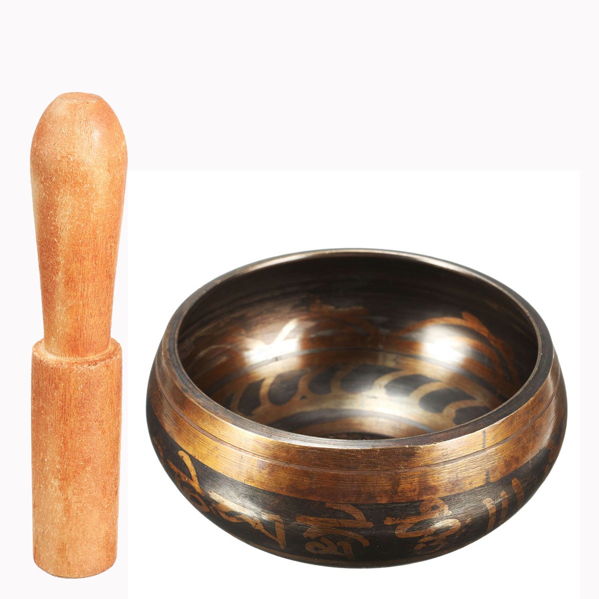 Tibetaanse Koper Klankschaal Met Houten Klopper Decoratieve Muur Gerechten Thuis Boeddhisme Decoratie Offer Heilige Monnik Lama