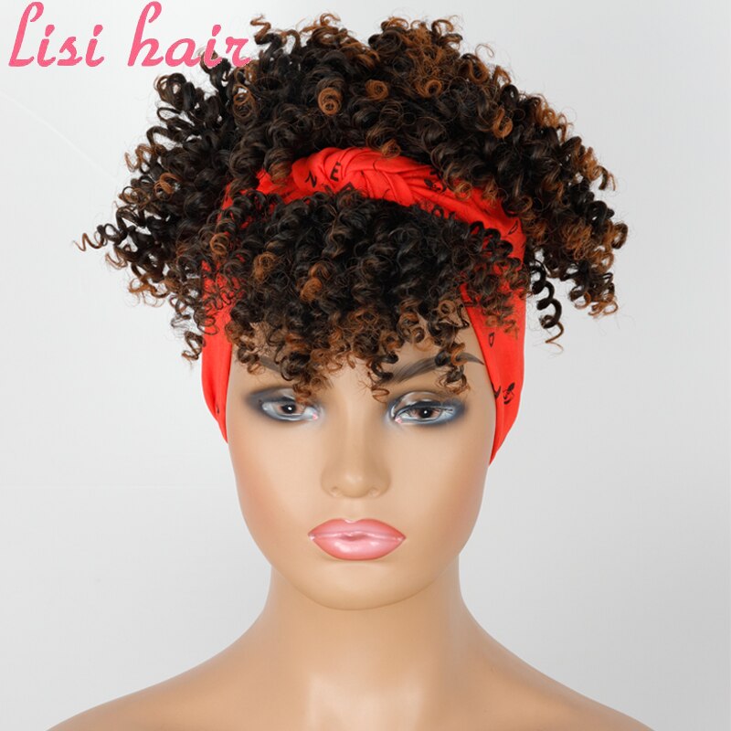 Pelo Afro Puff turbante sintético de LISI peluca corta rizada con cordón para la cabeza-peluca Updo Head-Wrap peluca para afroamericano