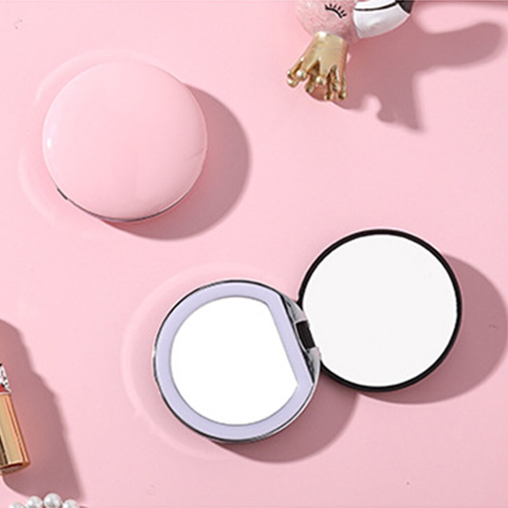 3 luces mini espejo de maquillaje portátil redondo espejo de luz de relleno 3X Magnify Fold USB Cable de conexión batería incorporada espejo recargable