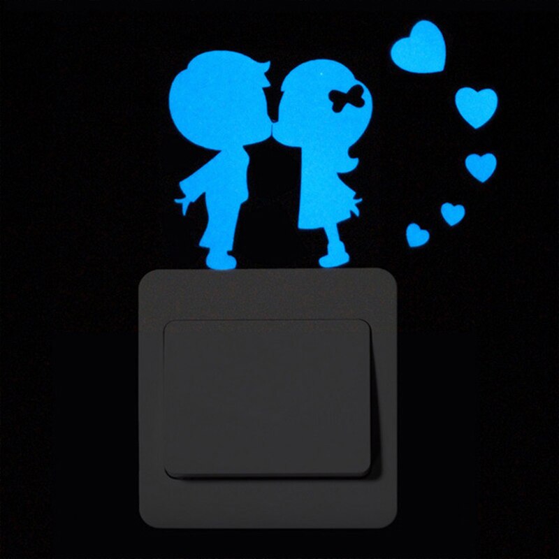 Luminous Cartoon Switch Sticker Glow in the Dark Cat Sticker Fluorescent Moon Stars Sticker Kid Room Decoration Home Decor