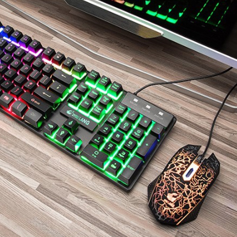 ZIYOU LANG USB Keyboard Mouse Set Mechanical Feeling Rainbow Backlight for PC Laptop Durable Desktop Gaming Keyboard