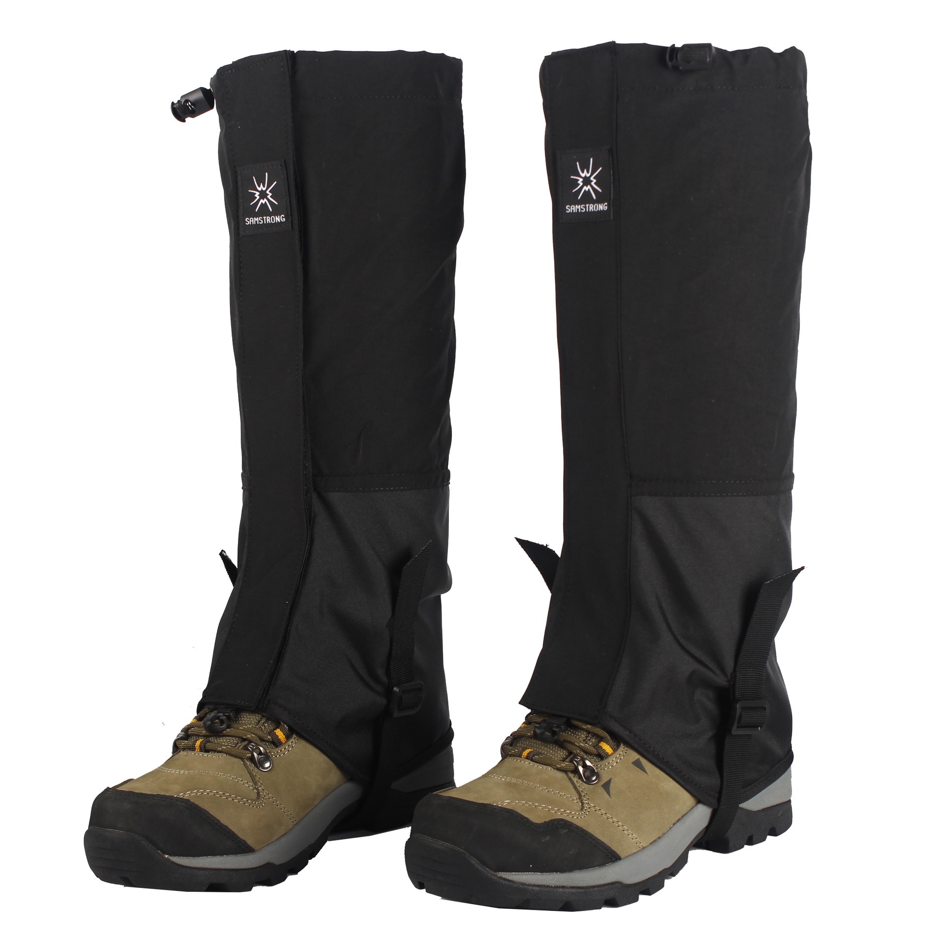 Polainas para botas de nieve para senderismo, ligeras y ajustables, a prueba de agua, nieve y arena, con correa de goma para el pie para senderismo, montañismo: Negro