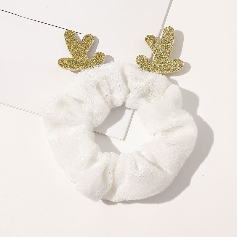1PC Einfarbig Weihnachten Scrunchies Frauen Samt Haar Krawatten Elastische Haar Bands Elch Flanell Gummiband Pferdeschwanz Haar Zubehör: Weiß