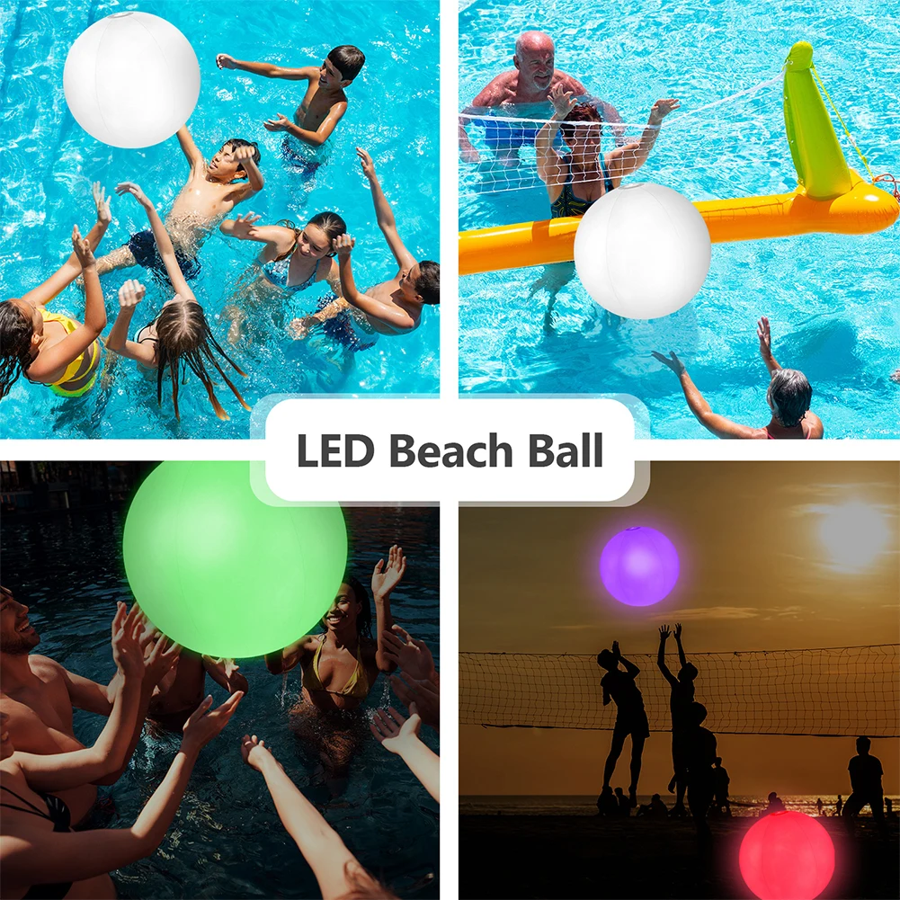 Pelota de playa inflable para piscina, globo LED brillante de 16 colores, 60/90cm, juego de agua para verano, deportiva