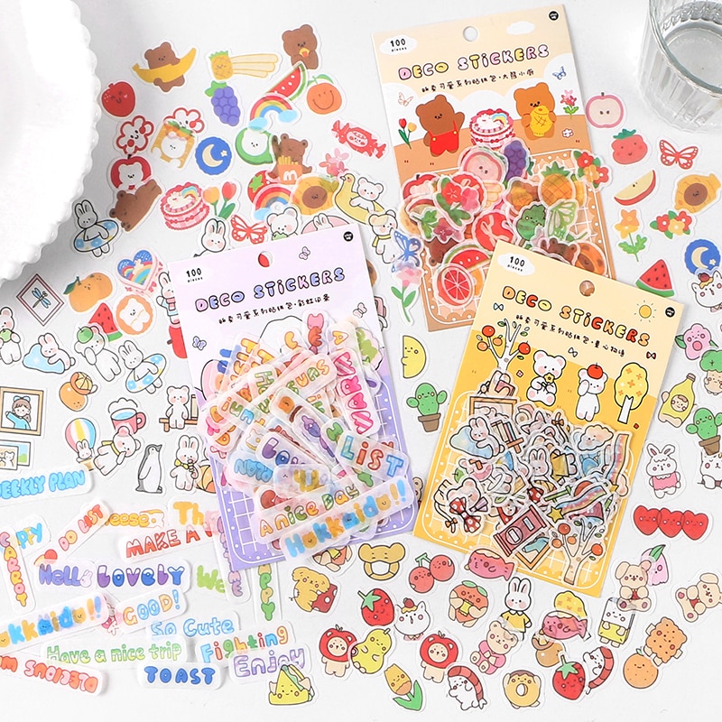 100PCS Selling Cute series stickers DIY scrapbooking journal mobile computer diary happy plan sealing decoration stickers