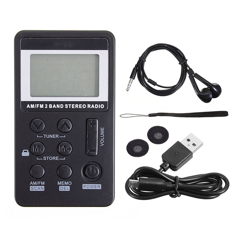 Personal Stereo AM FM Radio Portable Digital LCD Display W/ Earphones Built-in 500mAh Lithium Battery 64-108MHZ