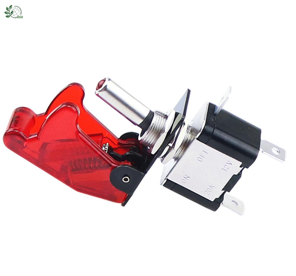Red illuminated LED Toggle Switch With Missile Style Flick Cover Car Dash 12V TM