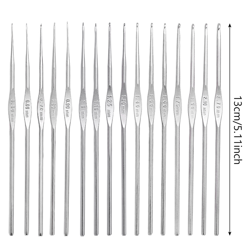 RORGETO Crochet Hooks Kit Yarn Hook Crochet Needles Sweater Weaving Knitting Sewing Yarn Needles for Beginners Silver 0.5-2.7