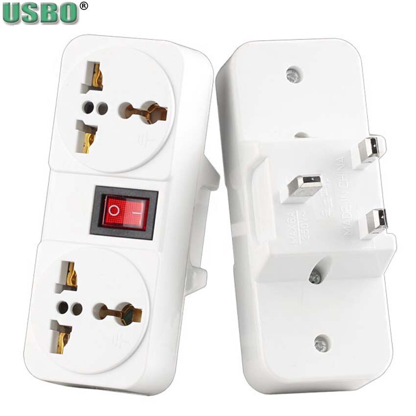 White Portable Universal Wall socket EU US UK extension socket 250V 6A 10A 125V power converter plug Adapter with on off switch