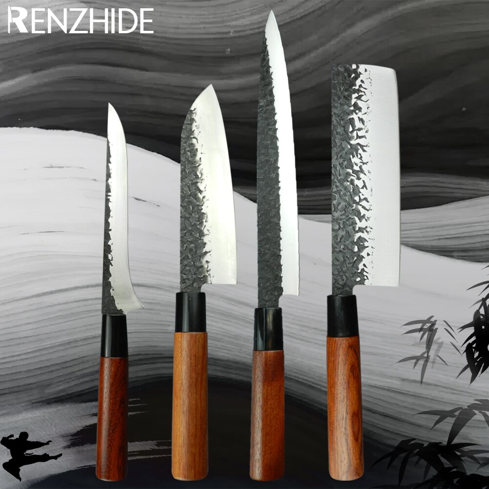 RZD Stainless Steel Kitchen Chef Knife Set 1-4PCS Japanese Style Sushi Sashimi Knife 9 INCH Chef Slicing Knife Deboning Bone: F 4PCS knife