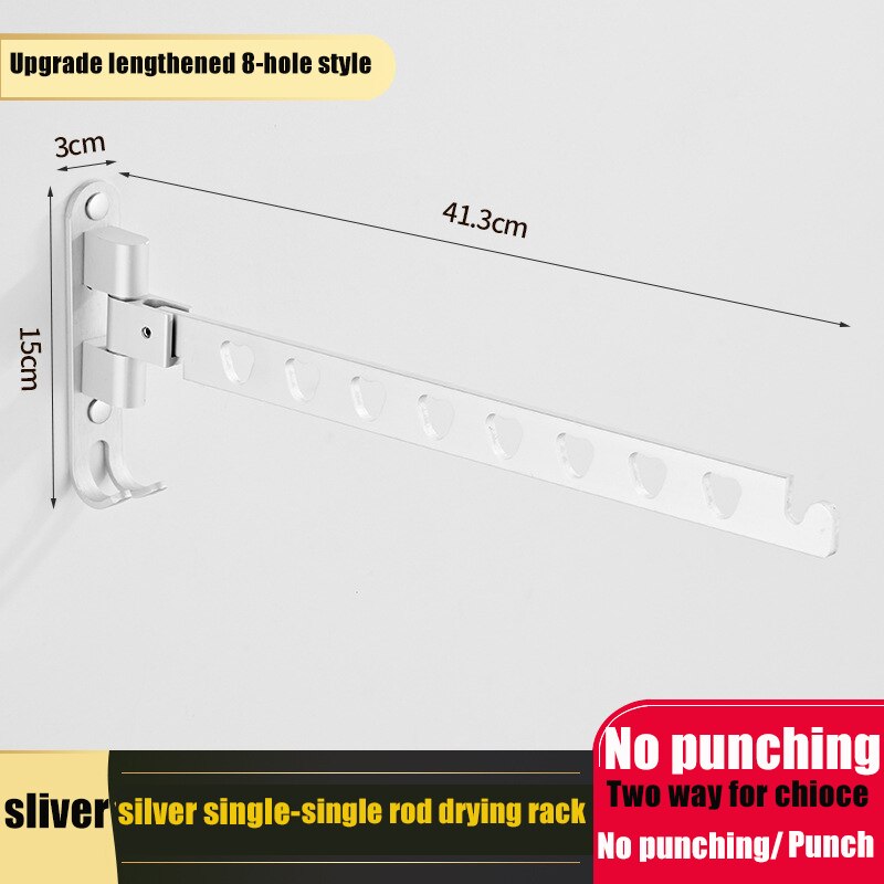 Aluminum Wall Mounted Laundry Clothes Rack Swivel Folding Clothes Hanger Rack Dryer Balcony Drying Rack For Clothes Hanger: Silver Single Bar
