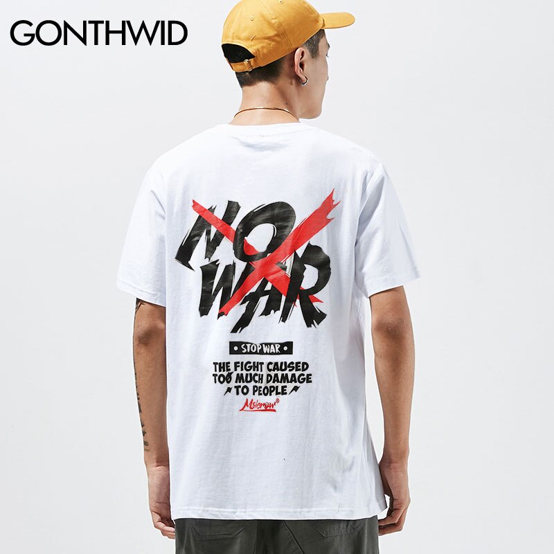 Gonthwid no war trykt t-shirt sommer anti krig tshirts herre hip hop afslappet kortærmede toppe t-shirts streetwear t-shirts